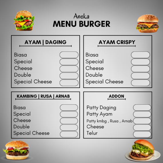 Print Sticker Menu Burger ( Basic Menu ) Harga Kilang Rm3.50 Sekaki - Image 2