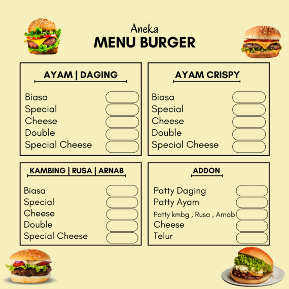 Print Sticker Menu Burger ( Basic Menu ) Harga Kilang Rm3.50 Sekaki - Image 3