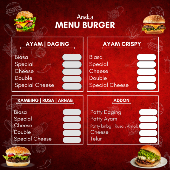 Print Sticker Menu Burger ( Basic Menu ) Harga Kilang Rm3.50 Sekaki - Image 6