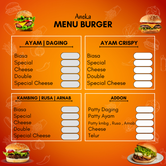 Print Sticker Menu Burger ( Basic Menu ) Harga Kilang Rm3.50 Sekaki - Image 7
