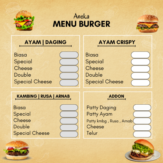 Print Sticker Menu Burger ( Basic Menu ) Harga Kilang Rm3.50 Sekaki - Image 8