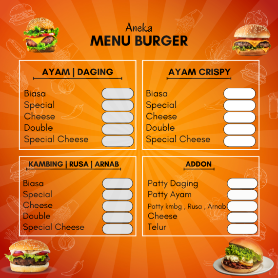 Print Sticker Menu Burger ( Basic Menu ) Harga Kilang Rm3.50 Sekaki - Image 9